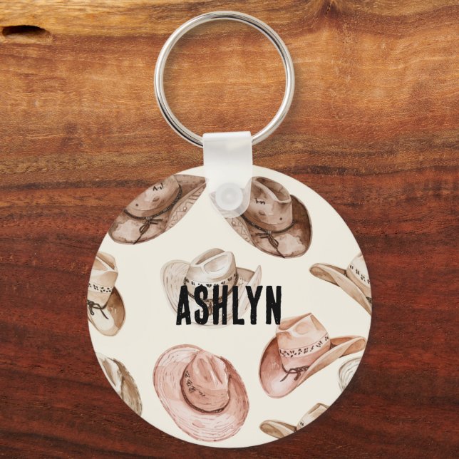 Westerna Cowgirl Rosa Brown Hats Nyckelring (Framsida)