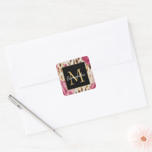 Westerna Cowgirl Rosa Guld White Cowhide Monogram Fyrkantigt Klistermärke