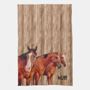 Westerna Cowgirl's Monogram med hästar Kökshandduk