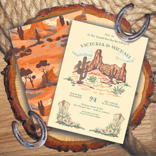 Westerna Desert Cactus CowboyBröllop Inbjudningar