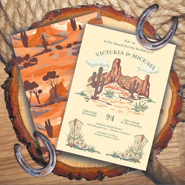 Westerna Desert Cactus CowboyBröllop Inbjudningar (Skapare uppladdad)