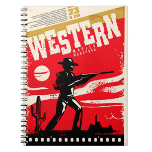 Westerna filmer maraton retro poster designlayout anteckningsbok