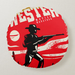 Westerna filmer maraton retro poster designlayout rund kudde