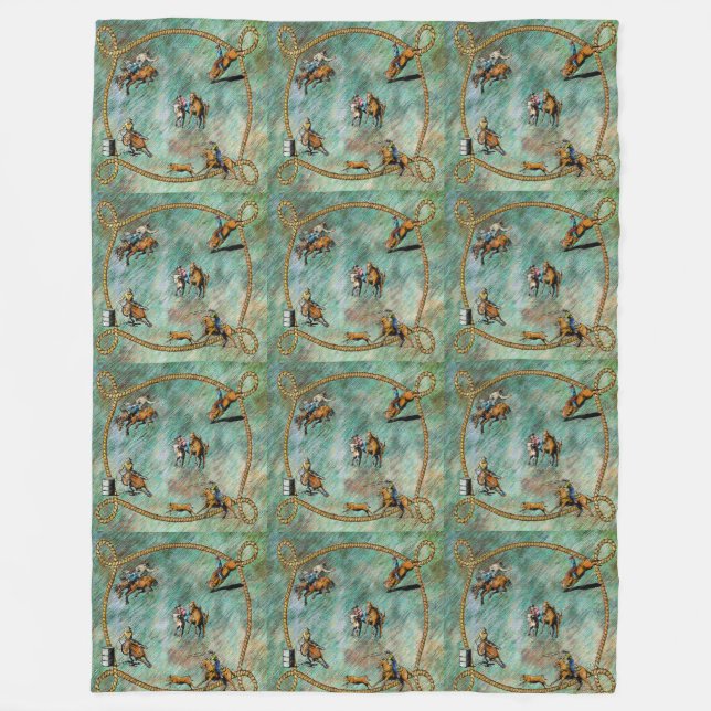 Westerna Fleece Blanket Rodeo-händelser med Rope (Framsidan)