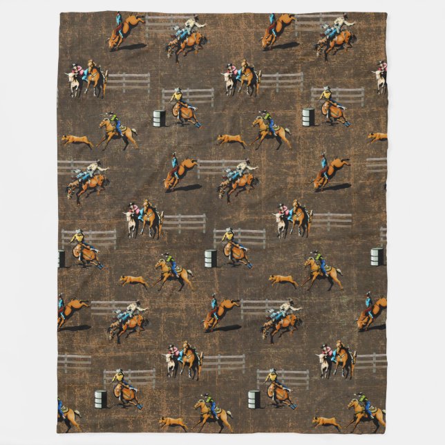 Westerna Fleece Blanket Rodeo-händelser på Brown (Framsidan)