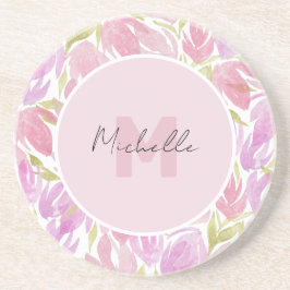 Westerna Fuchsia Rosa Watercolor Flowers Monogram Underlägg