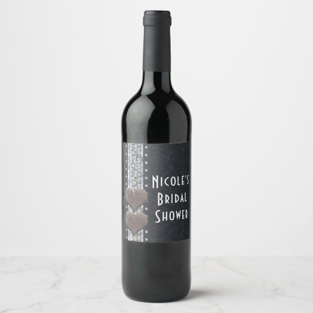 Westerna Glam Black Leather & Diamonds Vin-etikett Vinflaska Etikett (Framsida)