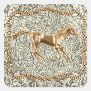 Westerna Guld Horse Bälte Buckle Fyrkantigt Klistermärke