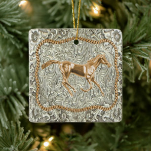 Westerna Guld Horse Bälte Buckle Julgransprydnad Keramik