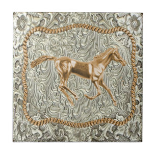 Westerna Guld Horse Bälte Buckle Kakelplatta