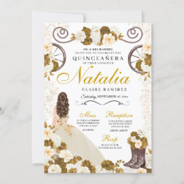 Westerna Guld & Ivory Princess Cowgirl Quinceanera Inbjudningar