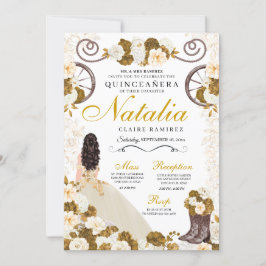 Westerna Guld & Ivory Princess Cowgirl Quinceanera Inbjudningar
