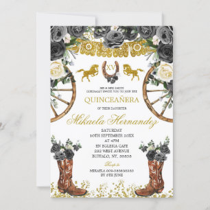 Westerna Guld och Black Charra Boots 15 Anos Inbju Inbjudningar