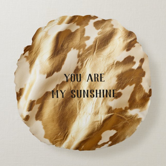 Westerna Guld White Cream Cowhide Rund Kudde (Framsidan)