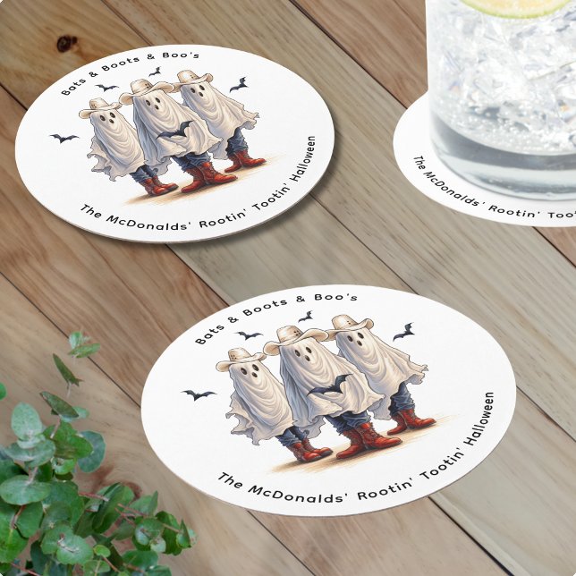 Westerna Halloween fest Cowboy Spöken Anpassningsb Underlägg Papper Rund (Personalize with your own text.  See collection for matching items)
