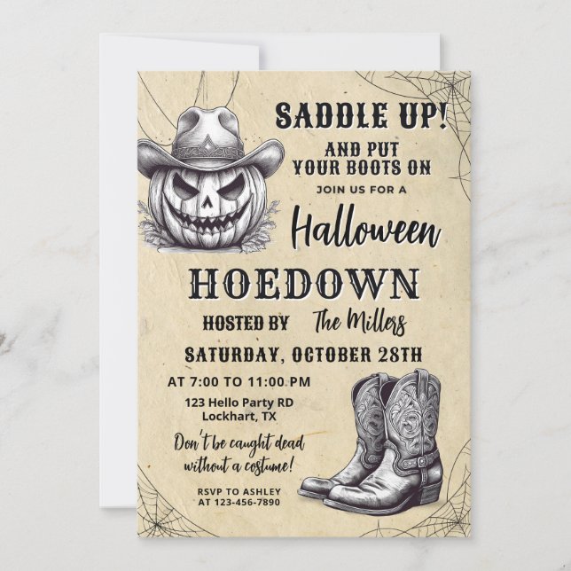 Westerna Halloween Hoedown Party, Spooky Cowboy Inbjudningar (Framsida)