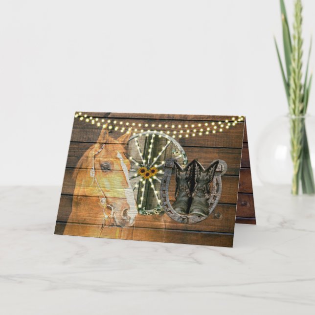 Westerna hästar Horseshoe Wagon Wheel CowboyBoots Helgkort (Framsida)