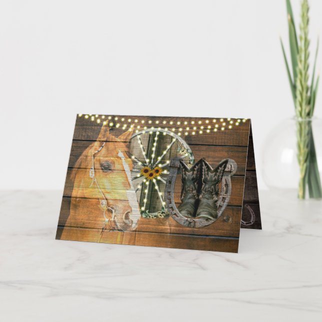 Westerna hästar Horseshoe Wagon Wheel CowboyBoots Kort (Framsida)