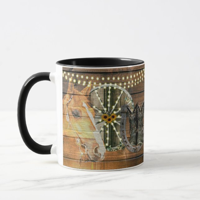 Westerna hästar Horseshoe Wagon Wheel CowboyBoots Mugg (Vänster)