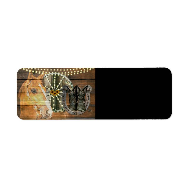 Westerna hästar Horseshoe Wagon Wheel CowboyBoots Returadress Etikett (Framsidan)