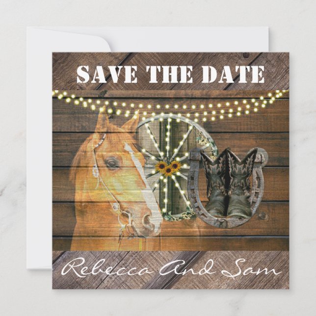 Westerna hästar Horseshoe Wagon Wheel CowboyBoots Spara Datumet (Framsida)