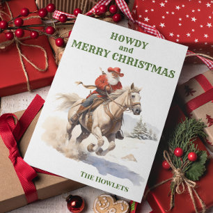 Westerna Helgdag Cowboy Santa jul Julkort