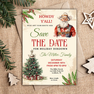 Westerna Helgdag Hoedown Inbjudan, Cowboy Santa Spara Datumet