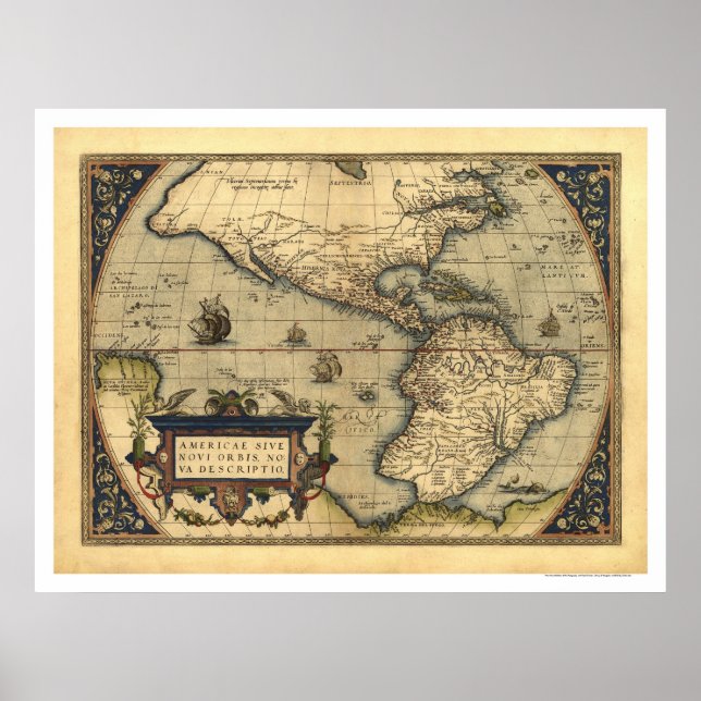 Westerna Hemisphere Karta by Ortelius 1570 Poster (Framsidan)