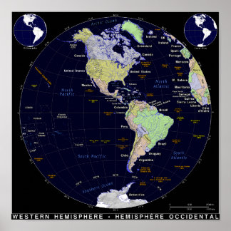 Westerna Hemisphere Karta Poster