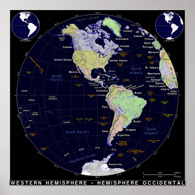 Westerna Hemisphere Karta Poster (Framsidan)