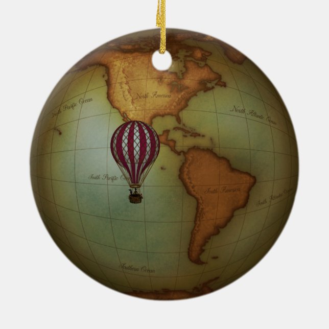 Westerna Hemisphere Steampunk Karta & Luftballong Julgransprydnad Keramik (Baksidan)