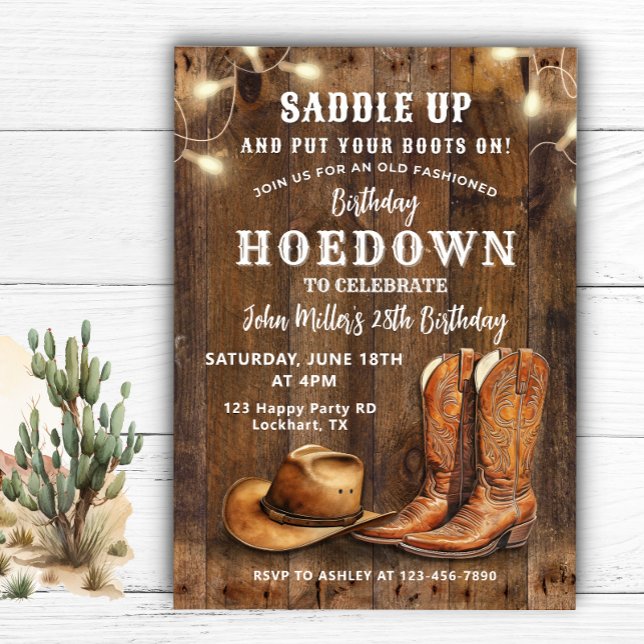 Westerna hoedown Birthday med Cowboy Boots och Hat Inbjudningar (Skapare uppladdad)