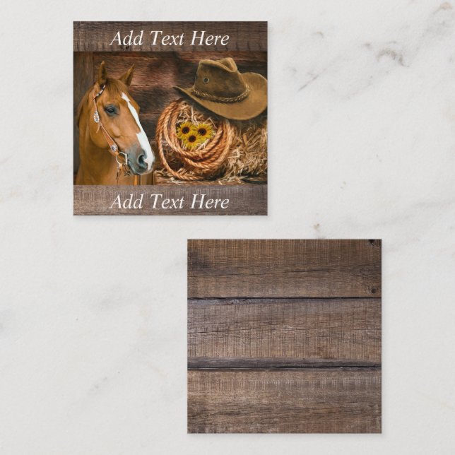 Westerna Horse Cowboy Hat Lasso Sunblommor Fyrkantigt Visitkort (Fram/baksida)