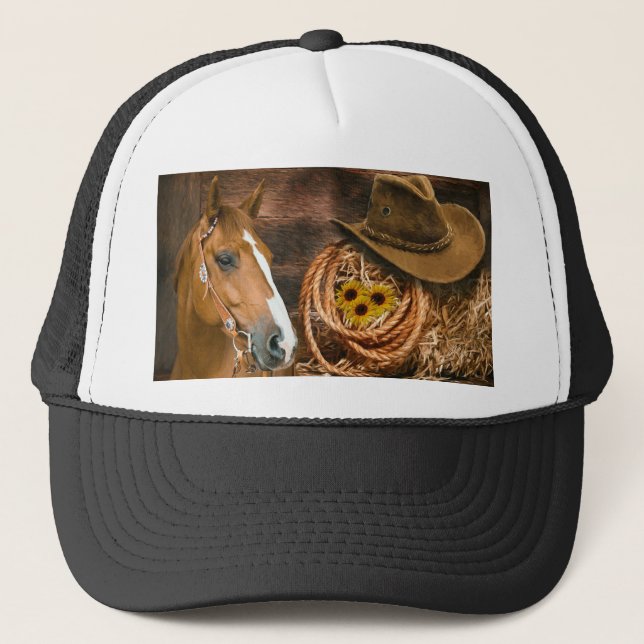 Westerna Horse Cowboy Hat Lasso Sunblommor Keps (Framsida)