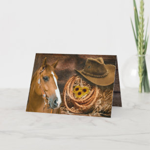 Westerna Horse Cowboy Hat Lasso Sunblommor Tack Kort