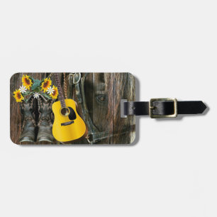 Westerna Horse Cowboystövlar Guitar Solblommor Bagagebricka