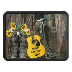 Westerna Horse Cowboystövlar Guitar Solblommor Dragkroksskydd