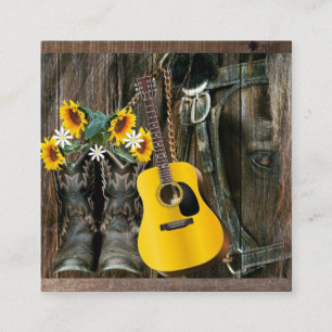Westerna Horse Cowboystövlar Guitar Solblommor Fyrkantigt Visitkort