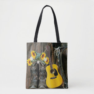 Westerna Horse Cowboystövlar Guitar Solblommor Tygkasse