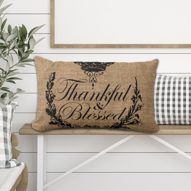 westerna höstburhösten i land är tacksam lumbarkudde (rustic autumn western country burlap be thankful lumbar pillow)