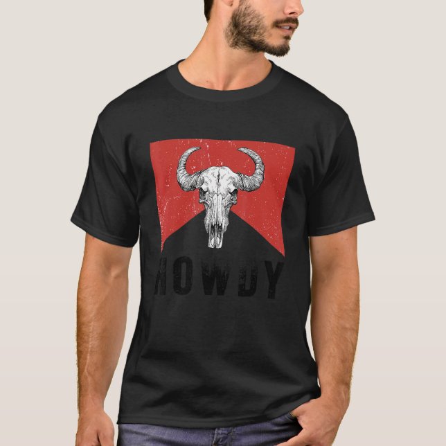 Westerna Howdy Bull Skull T Shirt (Framsida)