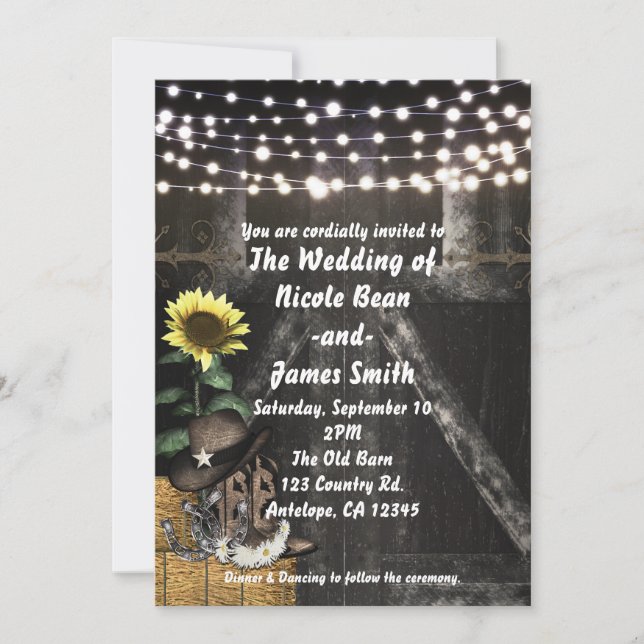 Westerna inbjudningar till Land Rustic Barn Weddin (Framsida)