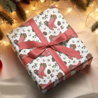 Westerna Julafton Cowboy Boots, Pinecones och Berr Presentpapper