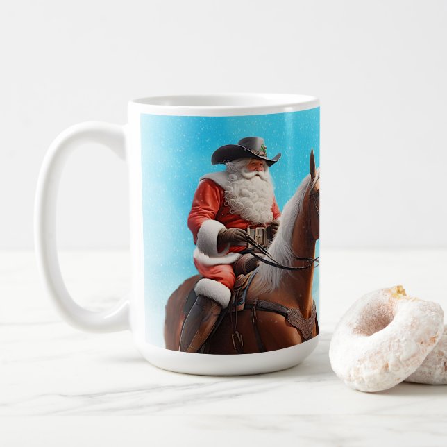 Westerna Jultomten Riding a Horse Jul Kaffemugg (Med munk)