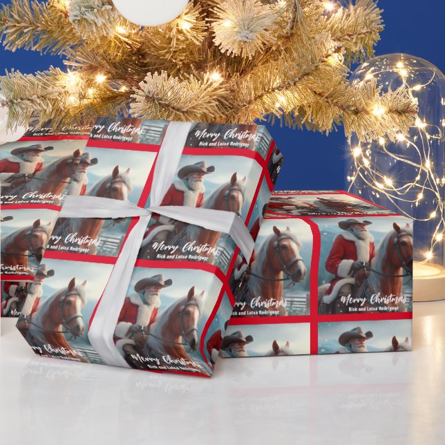 Westerna Jultomten Riding a Horse Jul Presentpapper (Helgdagar)