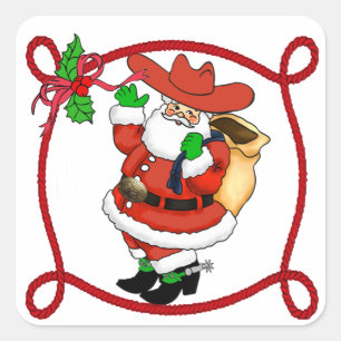 Westerna jultomten Santa Stickers Fyrkantigt Klistermärke
