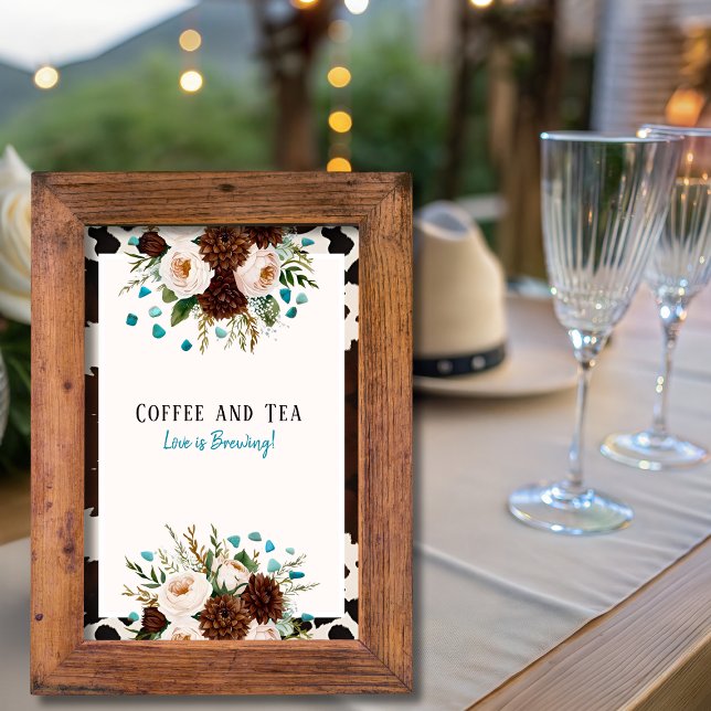 Westerna kaffet och Tea Kärlek brinner Inbjudningar (Western Coffee and Tea Love is Brewing Sign)