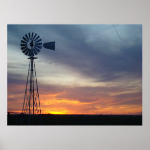 Westerna Kansas Sunset and Kvarn Poster