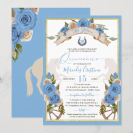Westerna karro Light Blue Horses Quinceanera Inbjudningar