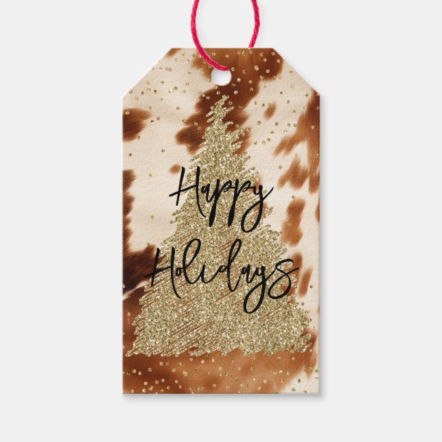 Westerna kusten Guld Glitter Julgran Presentetikett (Framsidan)